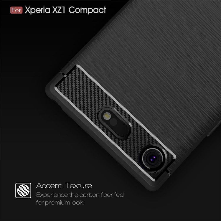 50Pcs/Lot Carbon Fiber Texture Brushed TPU Back Case for Sony Xperia XZ1 Compact - Black-4