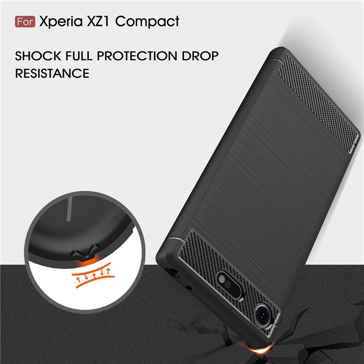 50Pcs/Lot Carbon Fiber Texture Brushed TPU Back Case for Sony Xperia XZ1 Compact - Black-6