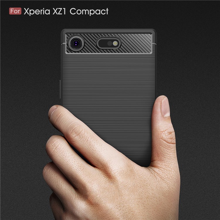 50Pcs/Lot Carbon Fiber Texture Brushed TPU Back Case for Sony Xperia XZ1 Compact - Black-8