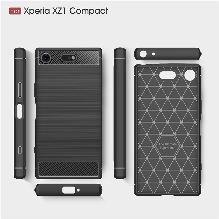 50Pcs/Lot Carbon Fiber Texture Brushed TPU Back Case for Sony Xperia XZ1 Compact - Black-9
