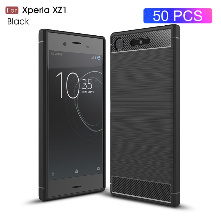 50Pcs/Set Carbon Fiber Texture Brushed TPU Mobile Cover for Sony Xperia XZ1 - Black-1