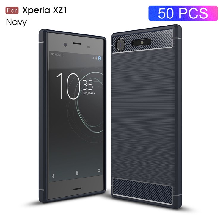 50Pcs/Set Carbon Fiber Texture Brushed TPU Case Cover for Sony Xperia XZ1 - Dark Blue-1