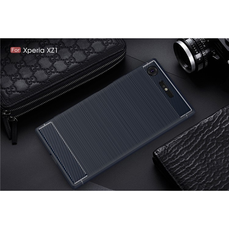 50Pcs/Set Carbon Fiber Texture Brushed TPU Case Cover for Sony Xperia XZ1 - Dark Blue-2