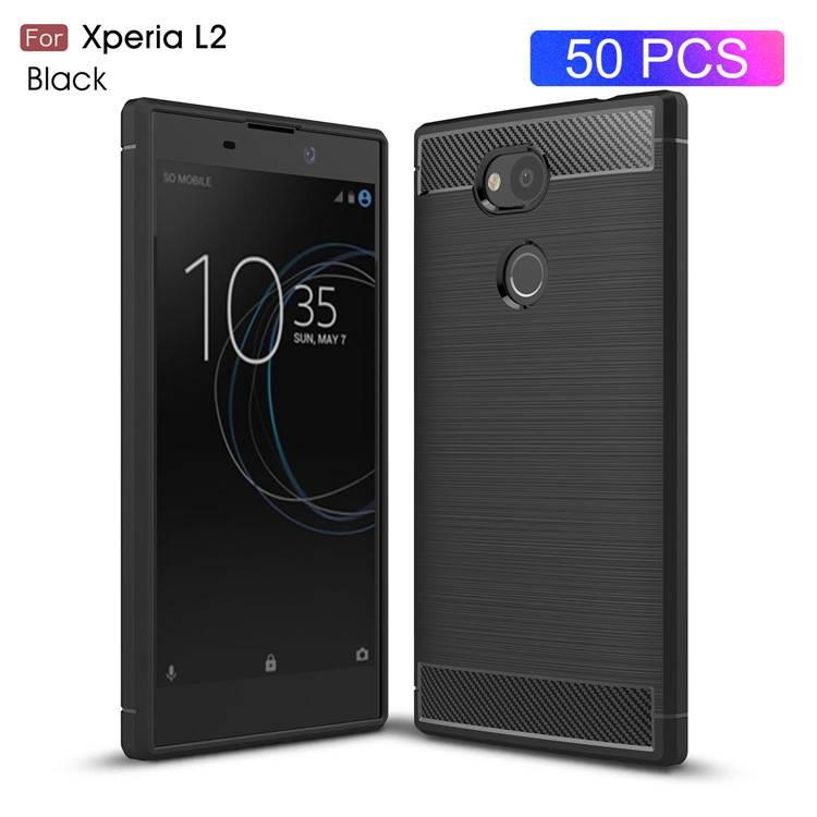 50Pcs/Set Carbon Fiber Texture Brushed TPU Back Cover for Sony Xperia L2 - Black-1