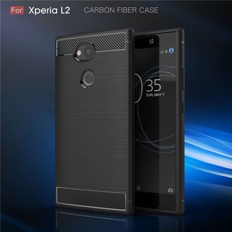 50Pcs/Set Carbon Fiber Texture Brushed TPU Back Cover for Sony Xperia L2 - Black-2