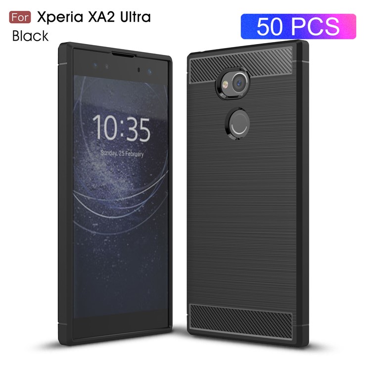 50Pcs/Set Carbon Fiber Texture Brushed TPU Case for Sony Xperia XA2 Ultra - Black-1