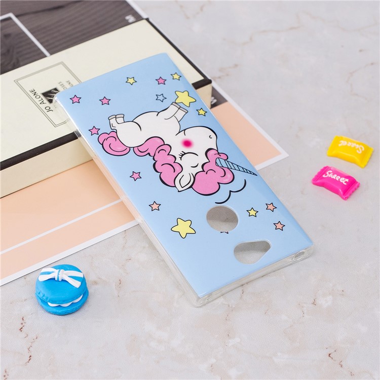 Leuchtendes IMD Gemustert Weiches TPU Case Zubehör Für Sony Xperia XA2 - Schüchternes Einhorn-3