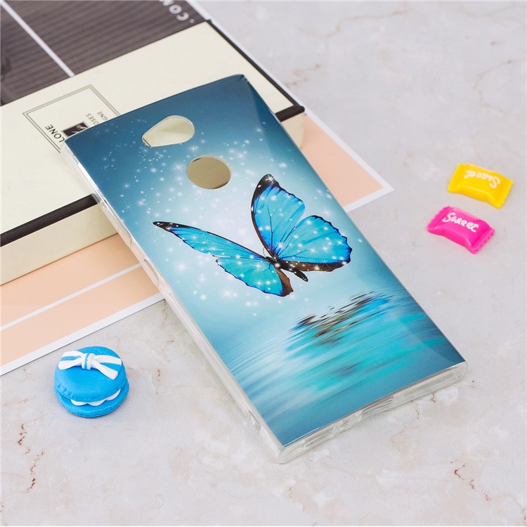 Patterned Noctilucent IMD Soft TPU Gel Shell for Sony Xperia L2 - Shining Blue Butterfly-2