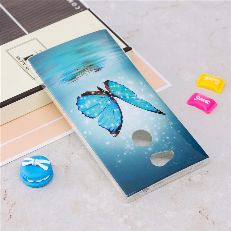 Patterned Noctilucent IMD Soft TPU Gel Shell for Sony Xperia L2 - Shining Blue Butterfly-3