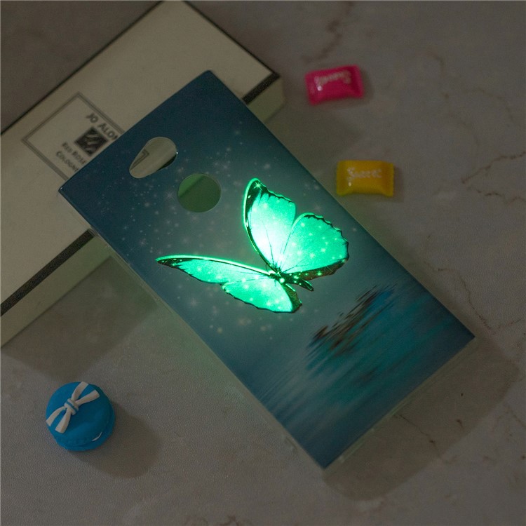 Patterned Noctilucent IMD Soft TPU Gel Shell for Sony Xperia L2 - Shining Blue Butterfly-6