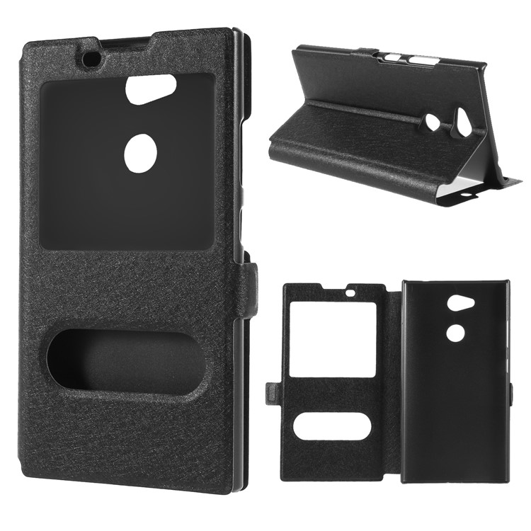 Silk Texture Dual View Window Leather Cover for Sony Xperia L2 - Black-1
