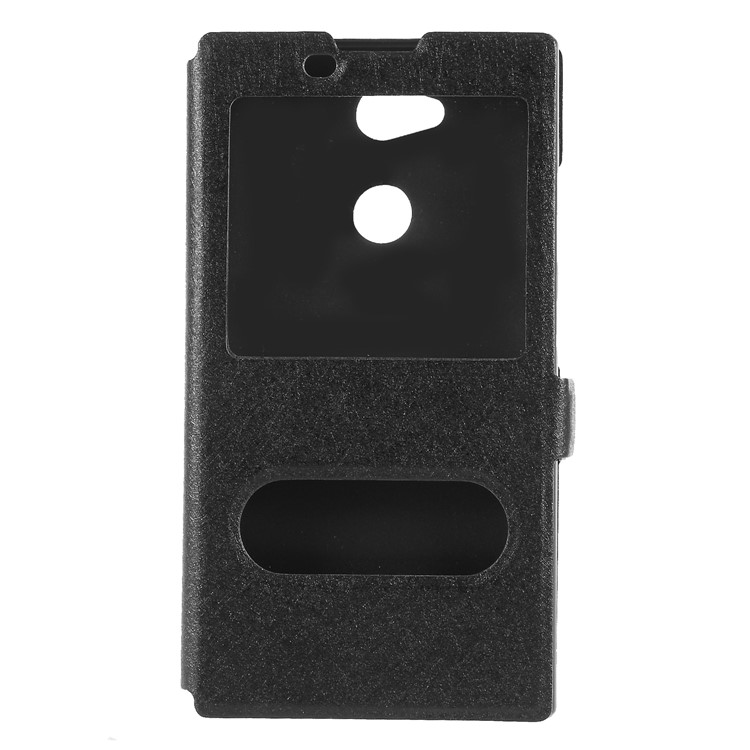 Silk Texture Dual View Window Leather Cover for Sony Xperia L2 - Black-3