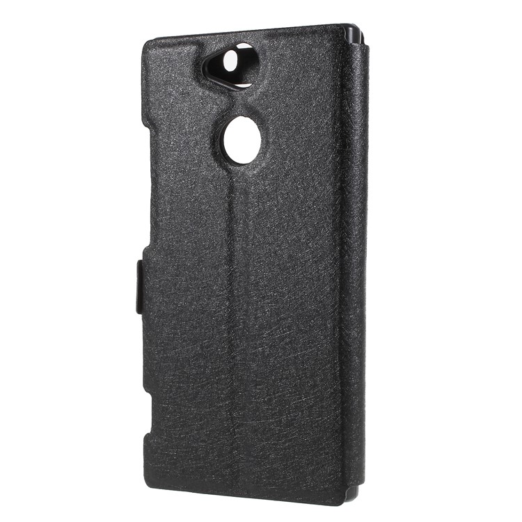 Silk Texture Dual Windows Leather Stand Case for Sony Xperia XA2 - Black-2
