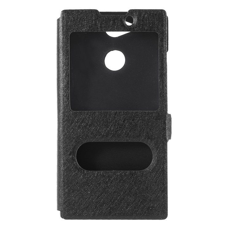 Silk Texture Dual Windows Leather Stand Case for Sony Xperia XA2 - Black-3