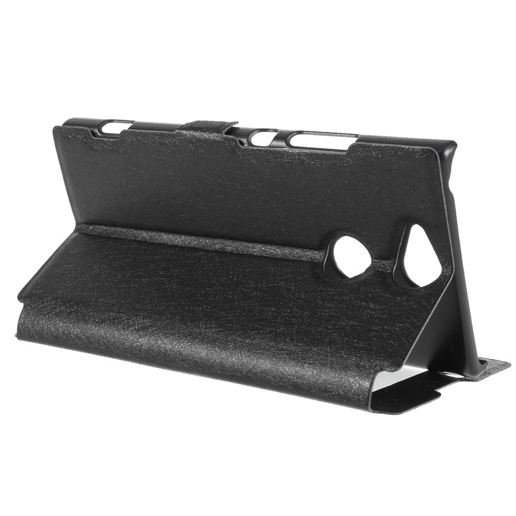 Silk Texture Dual Windows Leather Stand Case for Sony Xperia XA2 - Black-5