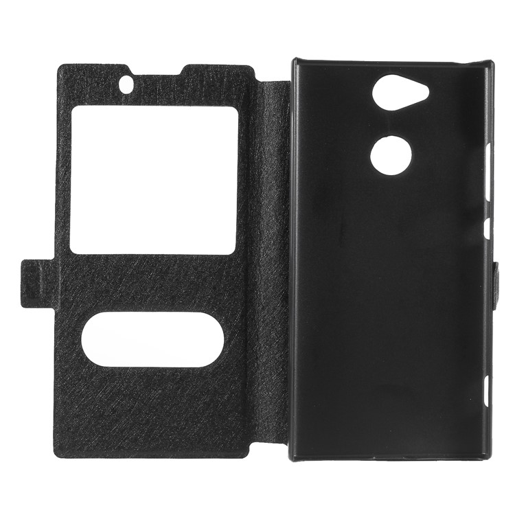Silk Texture Dual Windows Leather Stand Case for Sony Xperia XA2 - Black-6
