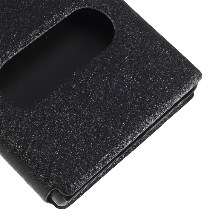 Silk Texture Dual Windows Leather Stand Case for Sony Xperia XA2 - Black-7