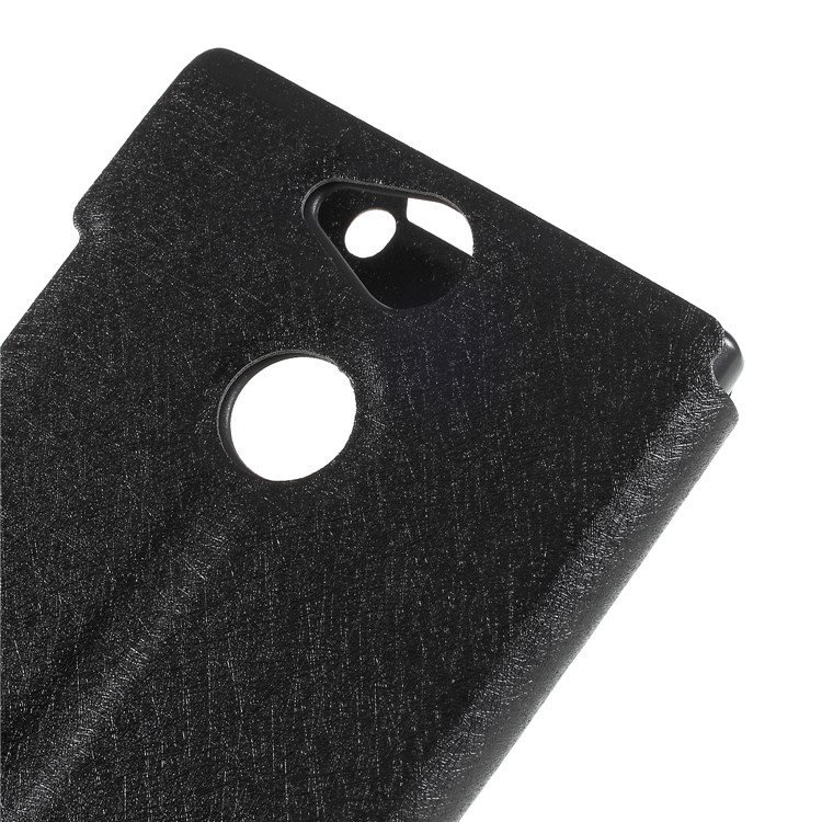 Silk Texture Dual Windows Leather Stand Case for Sony Xperia XA2 - Black-8
