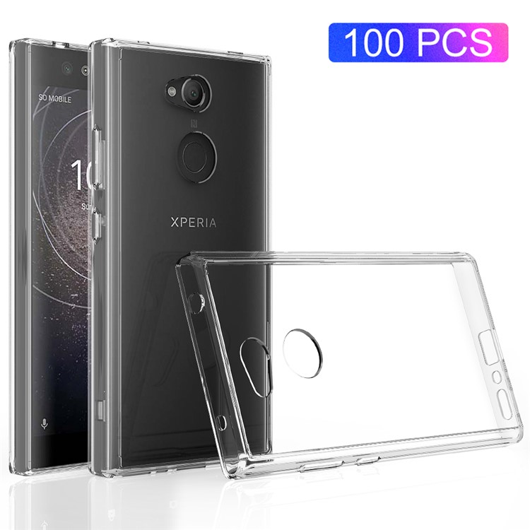 100Pcs/Lot Drop-resistant Clear Acrylic + TPU Hybrid Cases for Sony Xperia L2 - Transparent-1