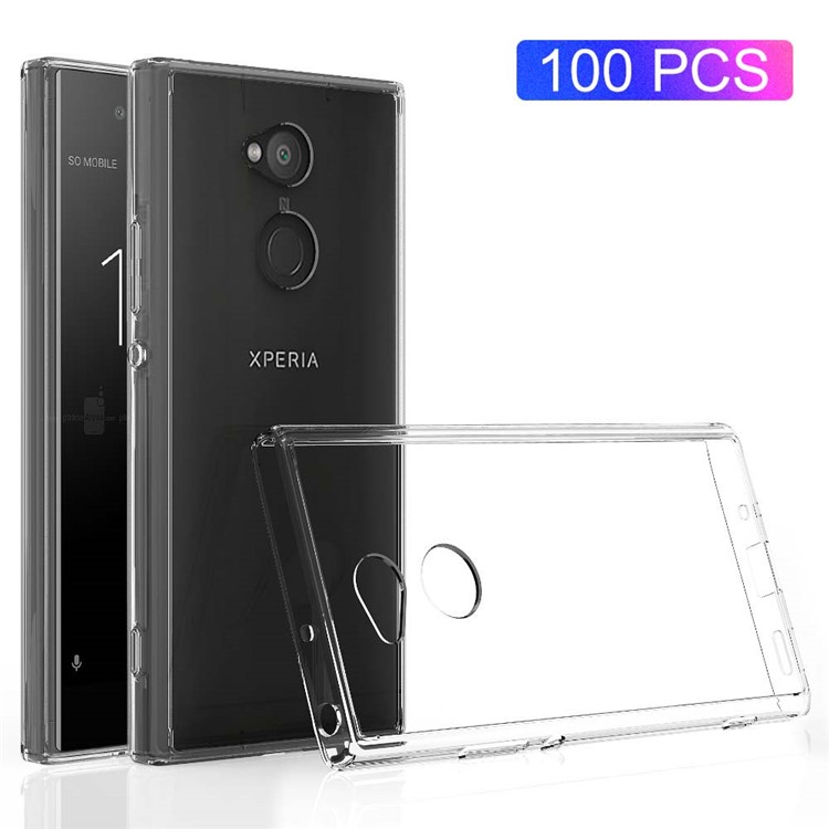 100Pcs/Lot for Sony Xperia XA2 Ultra Drop-resistant Clear Acrylic + TPU Hybrid Cases - Transparent-1