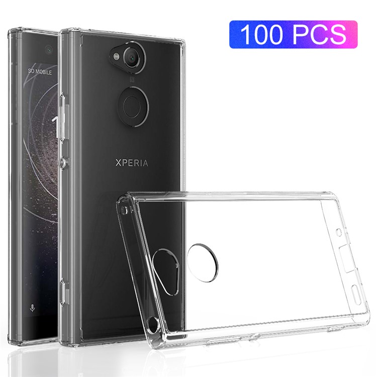 100Pcs/Set Clear Acrylic Back + TPU Edges Hybrid Case for Sony Xperia XA2 - Transparent-1