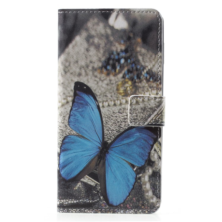 Pattern Printing PU Leather Wallet Cellphone Shell Cover with Card Holders for Sony Xperia XZ2 - Blue Butterfly-1
