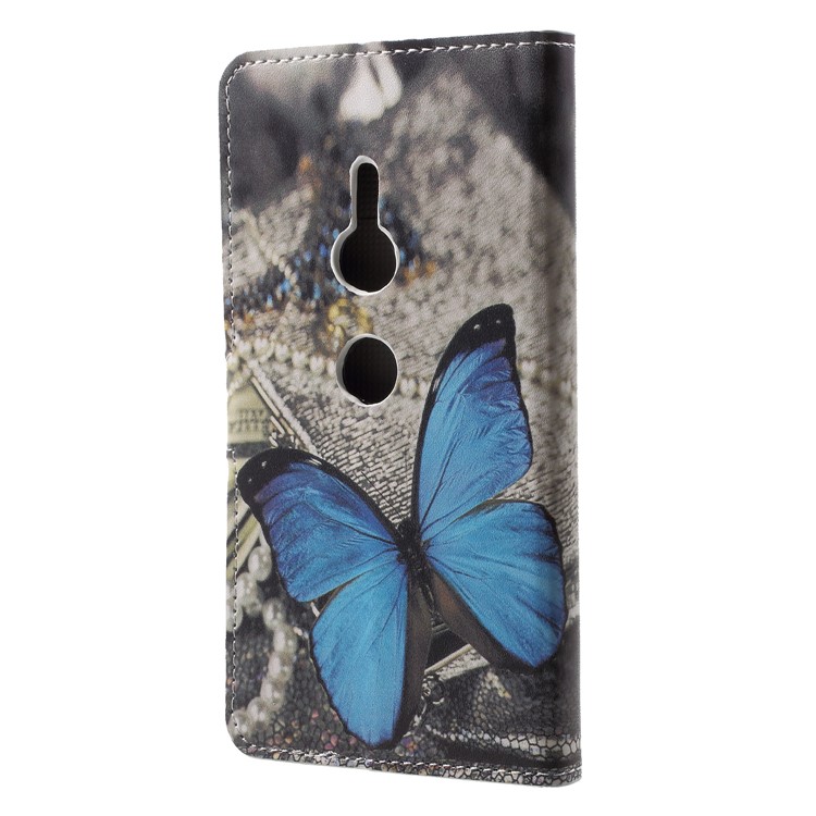 Pattern Printing PU Leather Wallet Cellphone Shell Cover with Card Holders for Sony Xperia XZ2 - Blue Butterfly-2