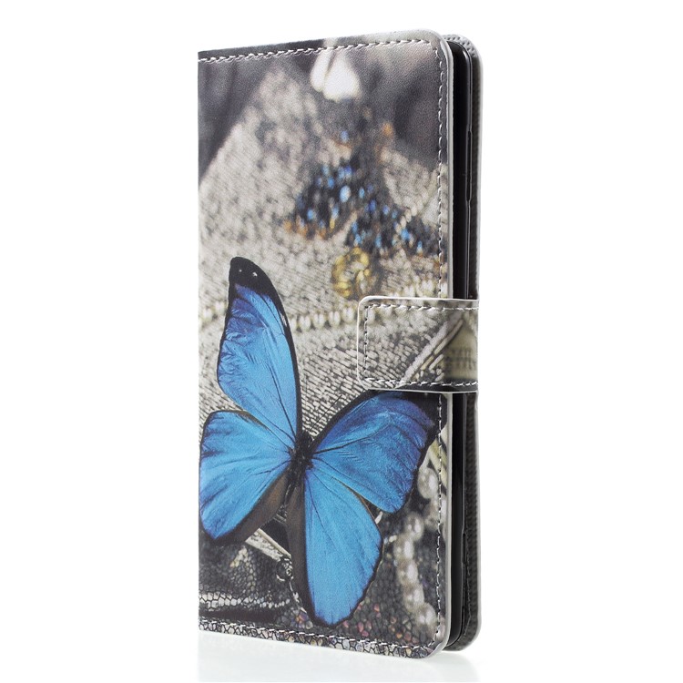 Pattern Printing PU Leather Wallet Cellphone Shell Cover with Card Holders for Sony Xperia XZ2 - Blue Butterfly-3