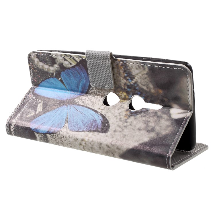 Pattern Printing PU Leather Wallet Cellphone Shell Cover with Card Holders for Sony Xperia XZ2 - Blue Butterfly-4