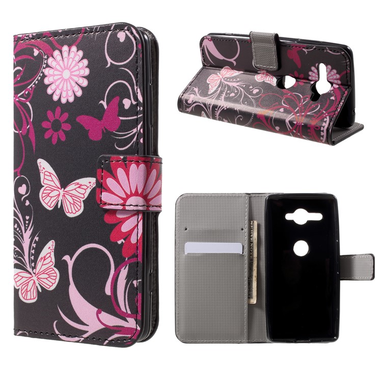 Pattern Printing Leather Wallet Case for Sony Xperia XZ2 Compact - Butterfly Flower-1