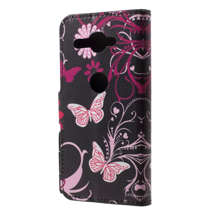 Pattern Printing Leather Wallet Case for Sony Xperia XZ2 Compact - Butterfly Flower-2