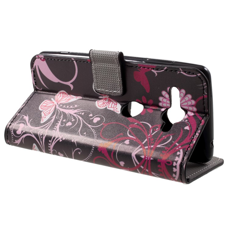 Pattern Printing Leather Wallet Case for Sony Xperia XZ2 Compact - Butterfly Flower-4