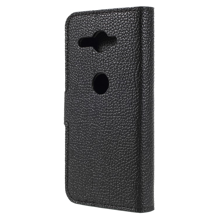 Litchi Grain Leather Wallet Stand Mobile Case for Sony Xperia XZ2 Compact - Black-2