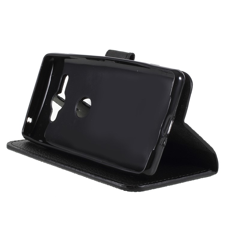 Litchi Grain Leather Wallet Stand Mobile Case for Sony Xperia XZ2 Compact - Black-6