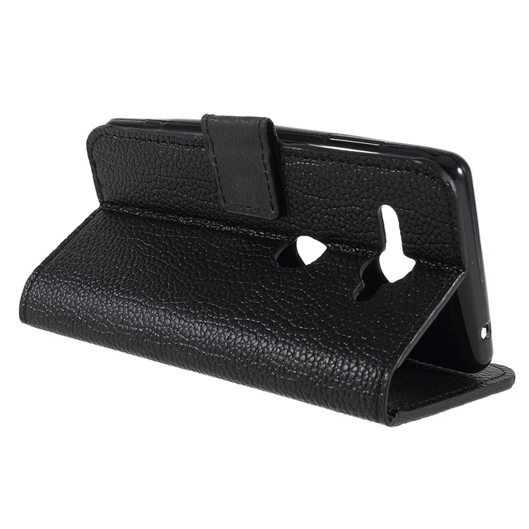 Litchi Grain Leather Wallet Stand Mobile Case for Sony Xperia XZ2 Compact - Black-7