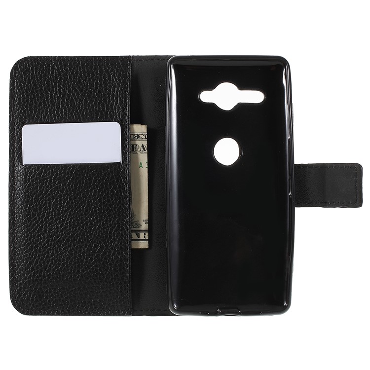 Litchi Grain Leather Wallet Stand Mobile Case for Sony Xperia XZ2 Compact - Black-8
