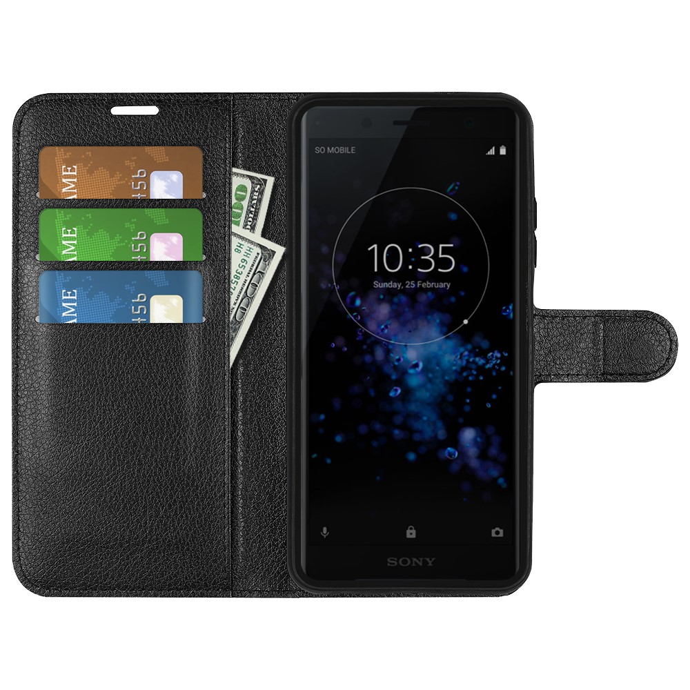 Litchi Texture PU Leather Wallet Stand Case for Sony Xperia XZ2 Compact - Black-2