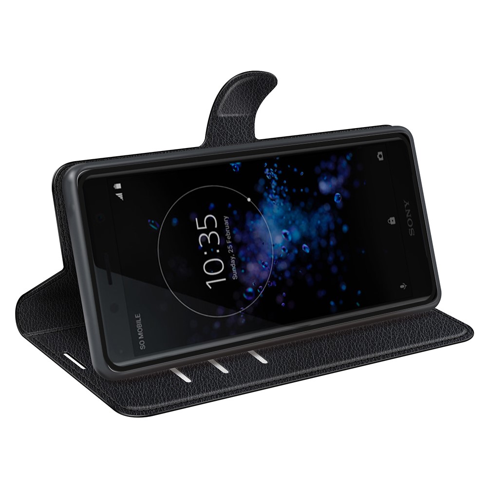 Litchi Texture PU Leather Wallet Stand Case for Sony Xperia XZ2 Compact - Black-3