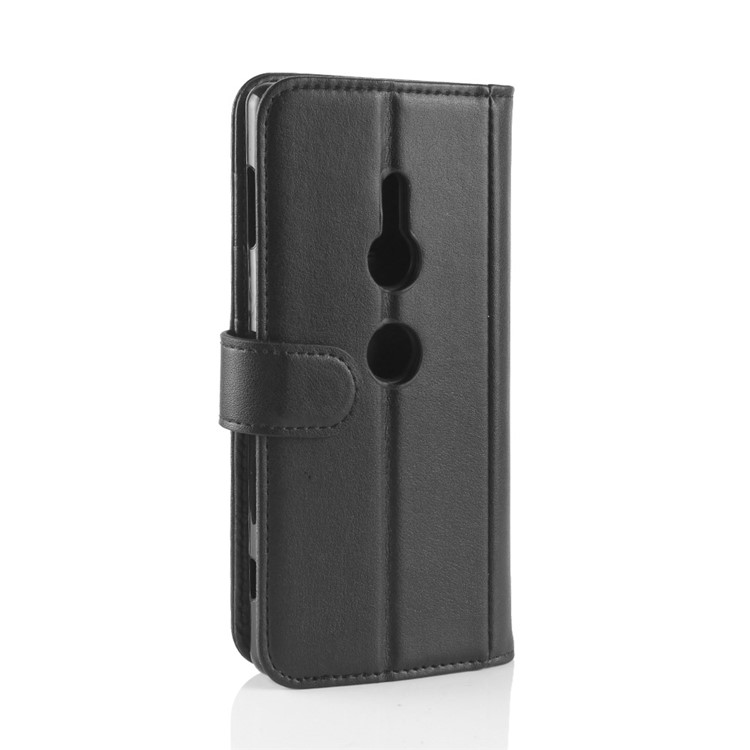 Genuine Split Leather Wallet Stand Case for Sony Xperia XZ2 - Black-7