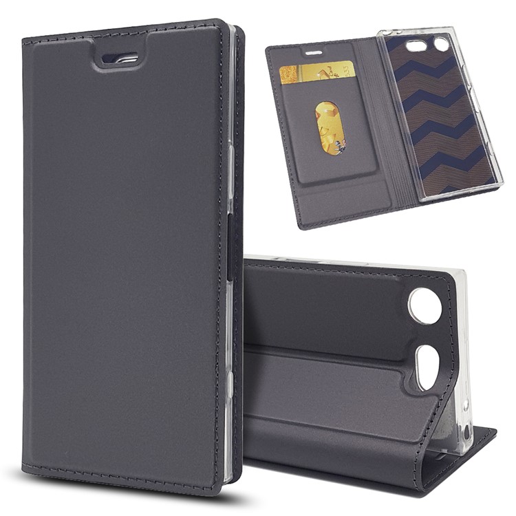 

Magnetic Attraction Card Holder PU Leather Stand Case for Sony Xperia XZ1 Compact - Black, Xperia XZ1 Compact