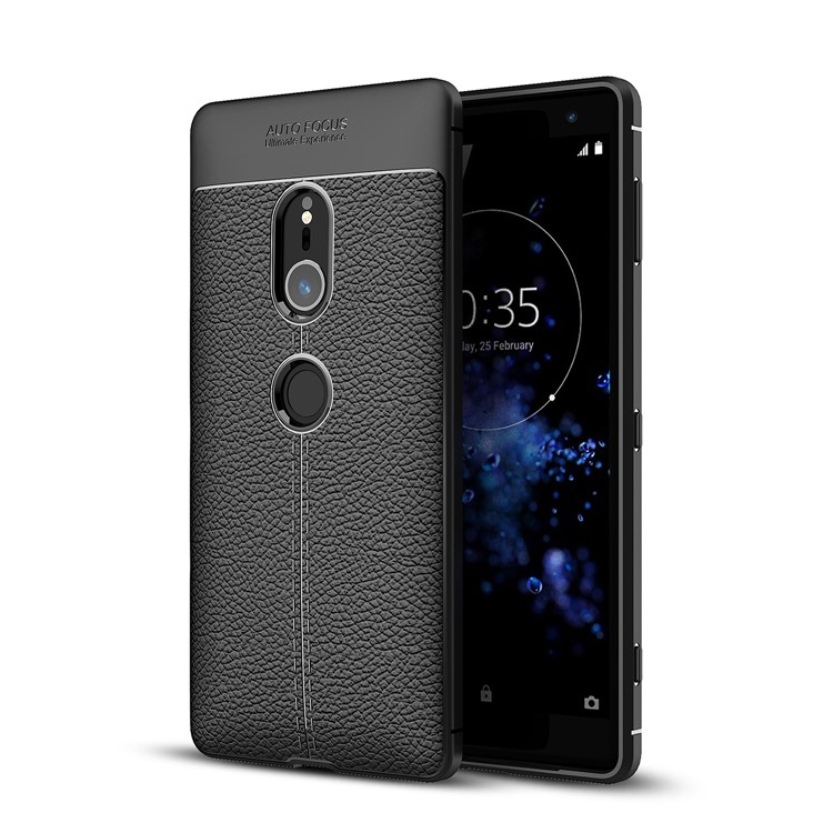 Litchi Grain Soft TPU Back Cover for Sony Xperia XZ2 - Black