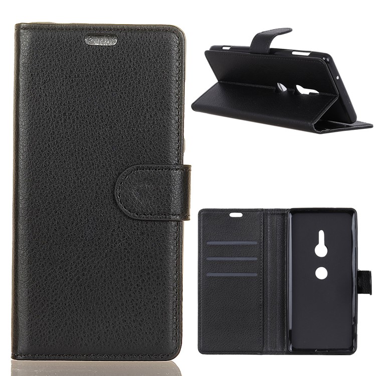 Litchi Skin PU Leather Wallet Stand Phone Case for Sony Xperia XZ2 - Black-1