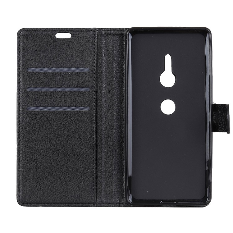 Litchi Skin PU Leather Wallet Stand Phone Case for Sony Xperia XZ2 - Black-6