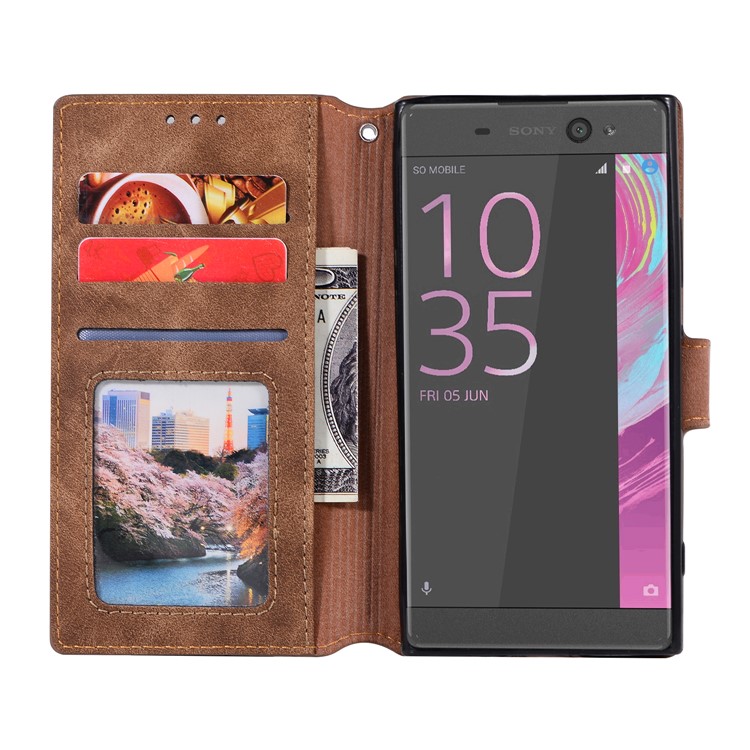Retrostil Handy Leder Ständer Für Sony Xperia XA2 - Braun-4