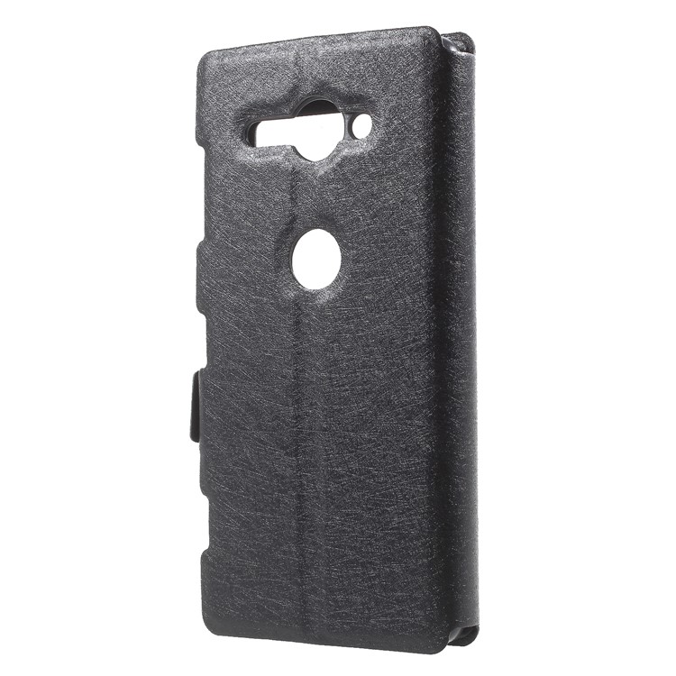 Silk Texture Dual Window Leather Case with Stand for Sony Xperia XZ2 Compact - Black-2