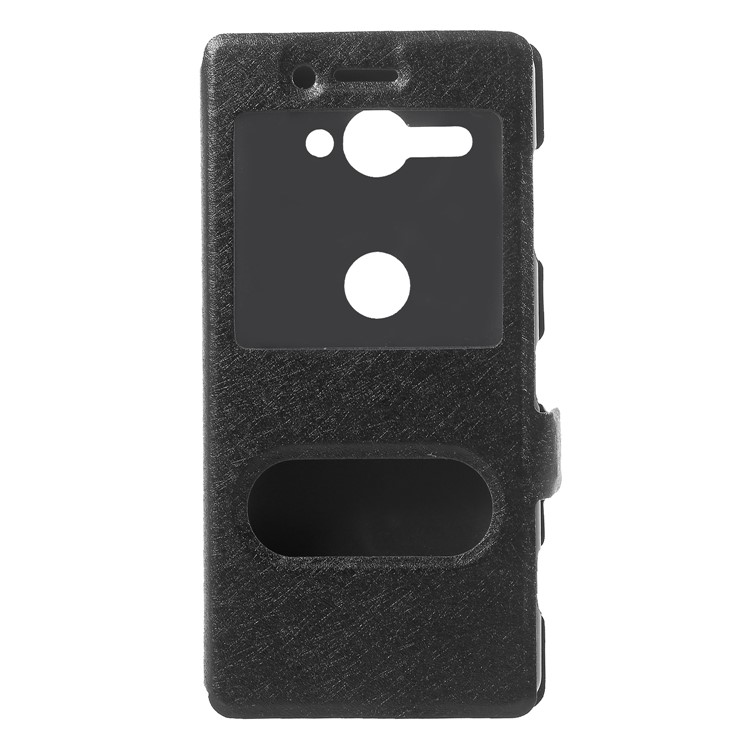 Silk Texture Dual Window Leather Case with Stand for Sony Xperia XZ2 Compact - Black-3