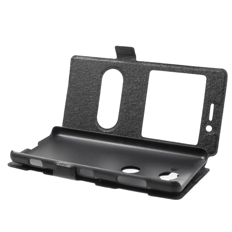 Silk Texture Dual Window Leather Case with Stand for Sony Xperia XZ2 Compact - Black-5