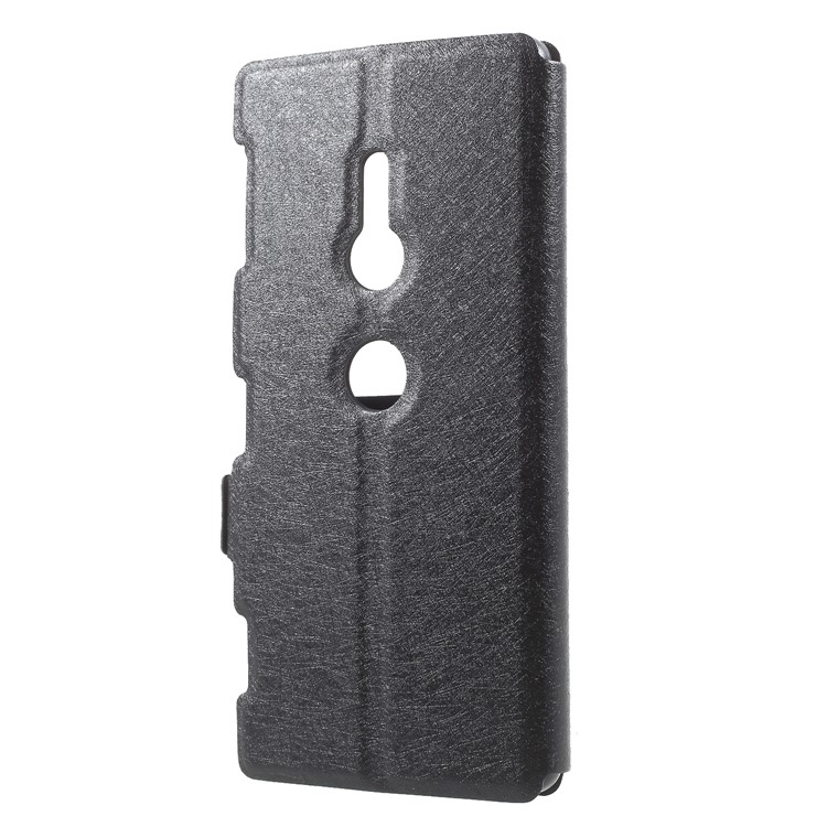 For Sony Xperia XZ2 Silk Texture Dual Window Leather Stand Case - Black-2