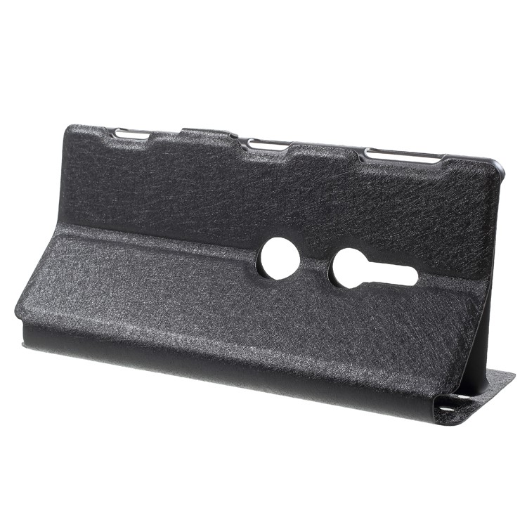 For Sony Xperia XZ2 Silk Texture Dual Window Leather Stand Case - Black-4