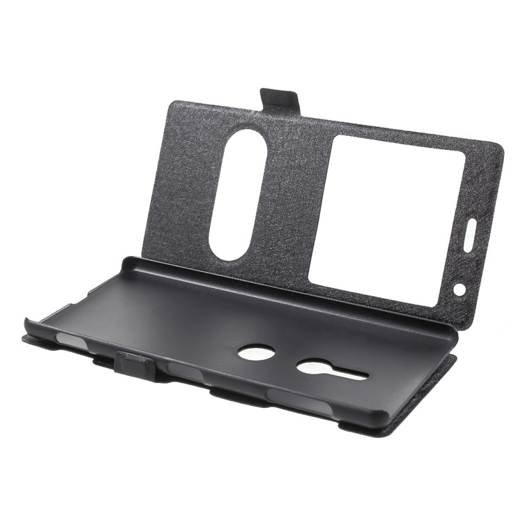 For Sony Xperia XZ2 Silk Texture Dual Window Leather Stand Case - Black-5